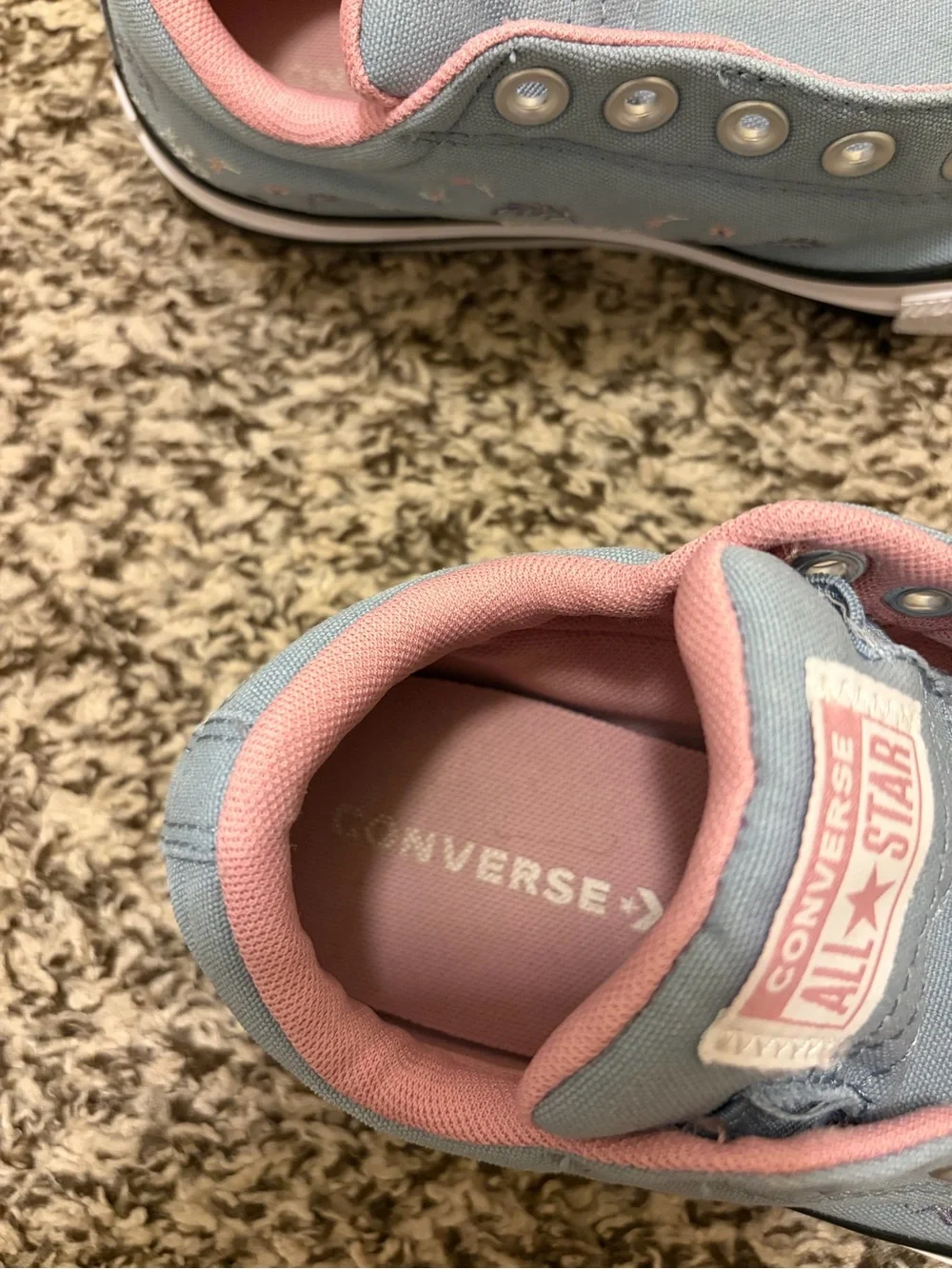 Converse Kids Slip-On Sneakers in Light Blue with Pink Trim